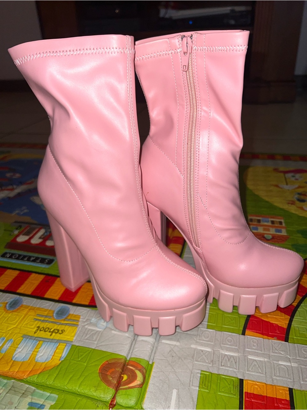 NEW So Me Pink Chunky Platform Ankle Boots with Block Heel